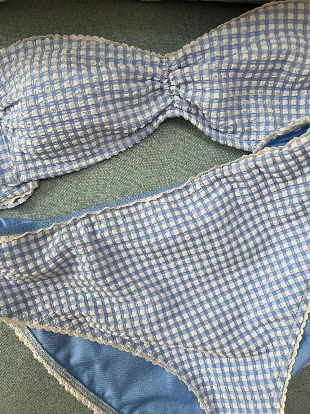 NWOT Abercrombie & Fitch Blue and White Gingham Bikini Top and Bottom